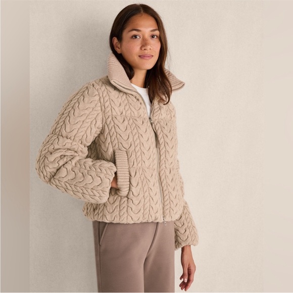 Varley Jackets & Blazers - New Varley Reggie cable knit puffer jacket in light taupe